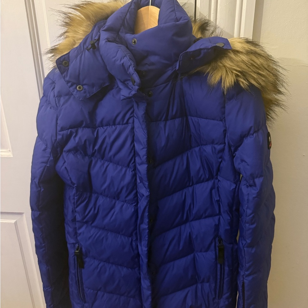 Bogner Fire + Ice Blue Down Puffer Jacket with Faux Fur Hood Women’s small/US 6